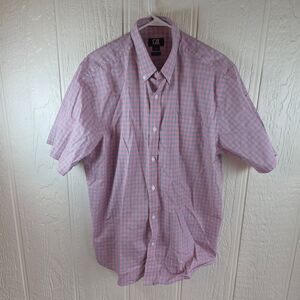 Cutter & Buck Men's Casual Pink and Blue Plaid Shirt, Size Large